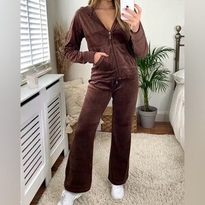 Vintage Prana Brown Velour Matching Track Suit Set